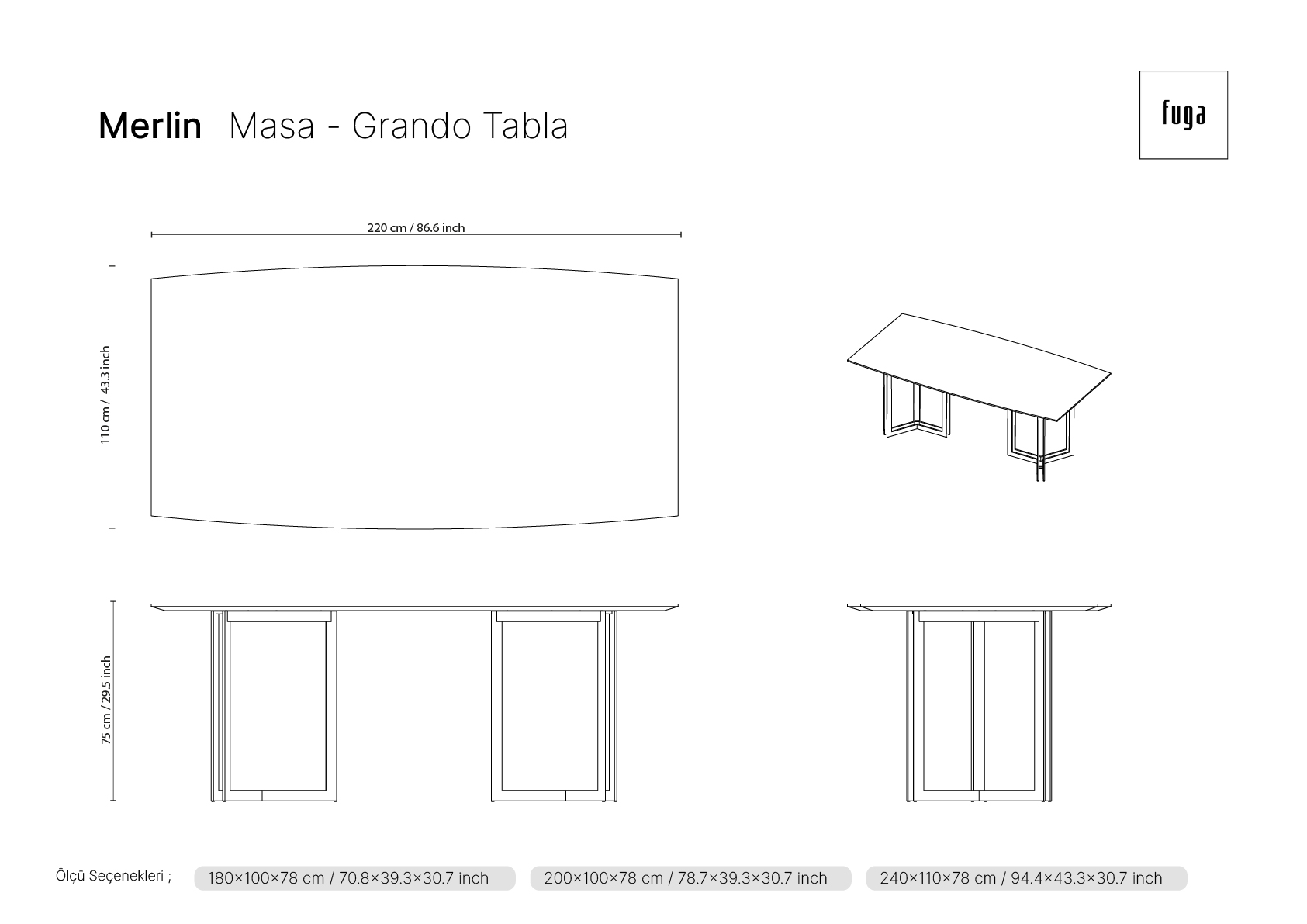 MERLIN Dining Table Ölçü Seçeneği 4