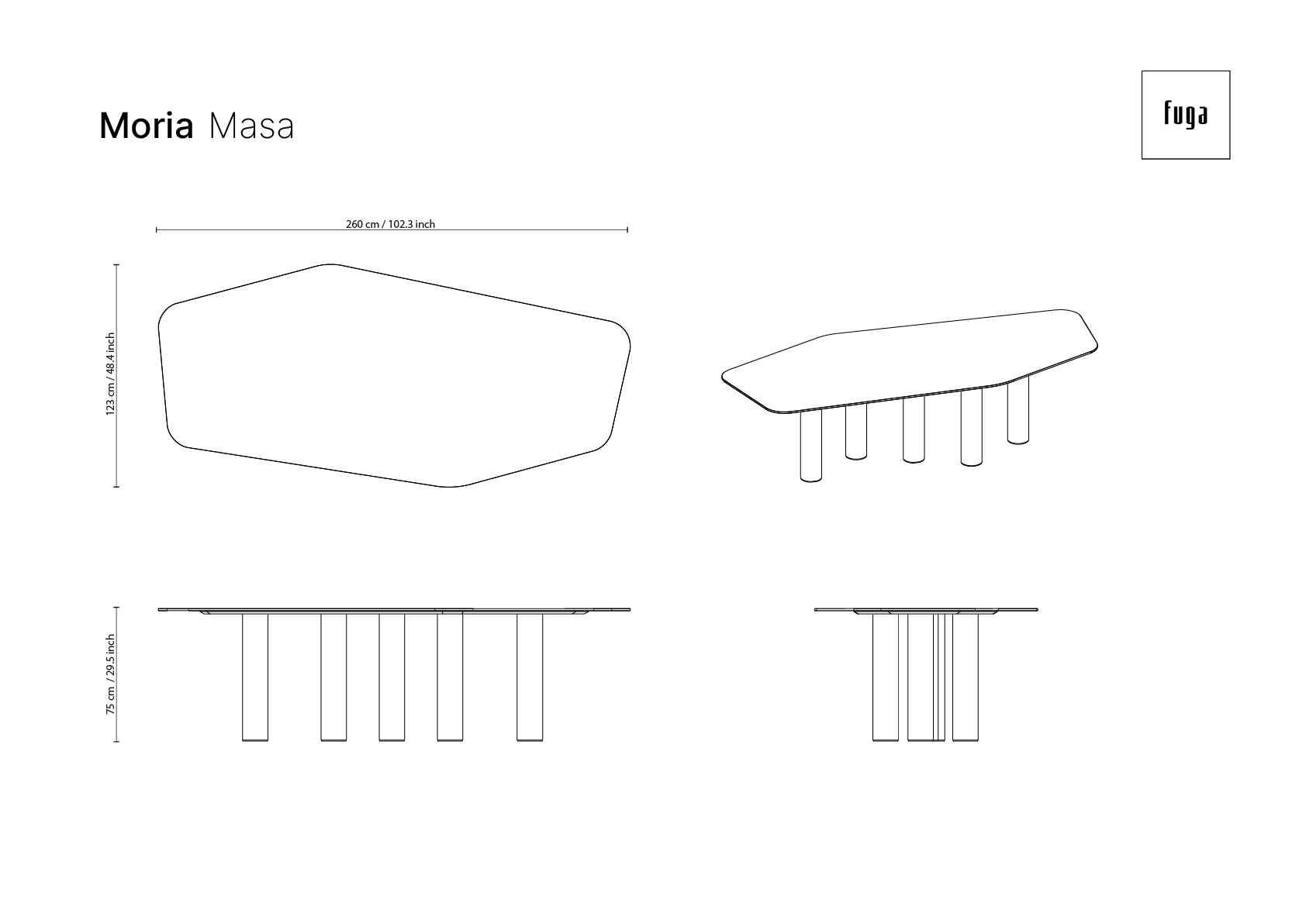 MORIA Dining Table Ölçü Seçeneği 1