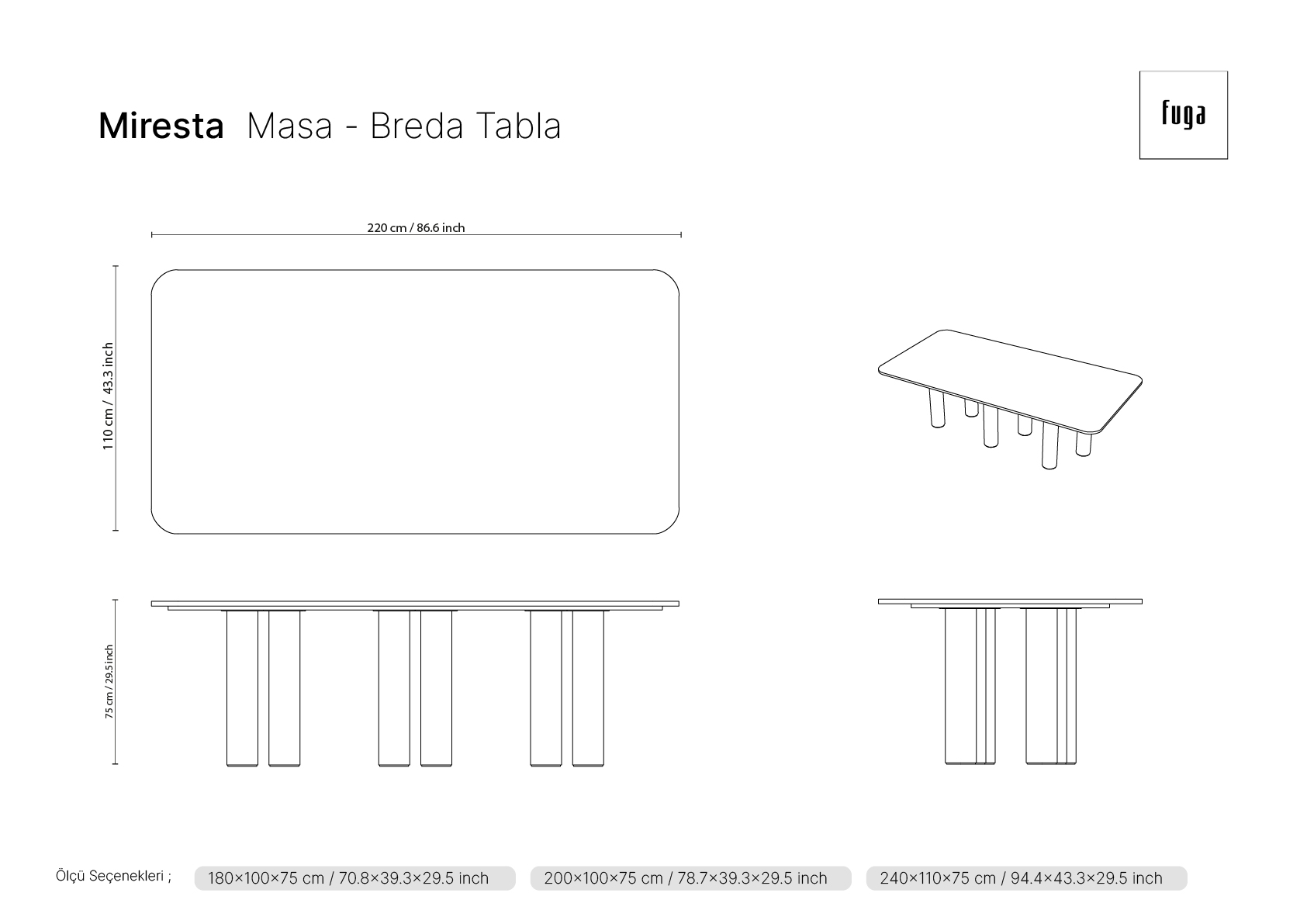 MİRESTA Table Ölçü Seçeneği 5