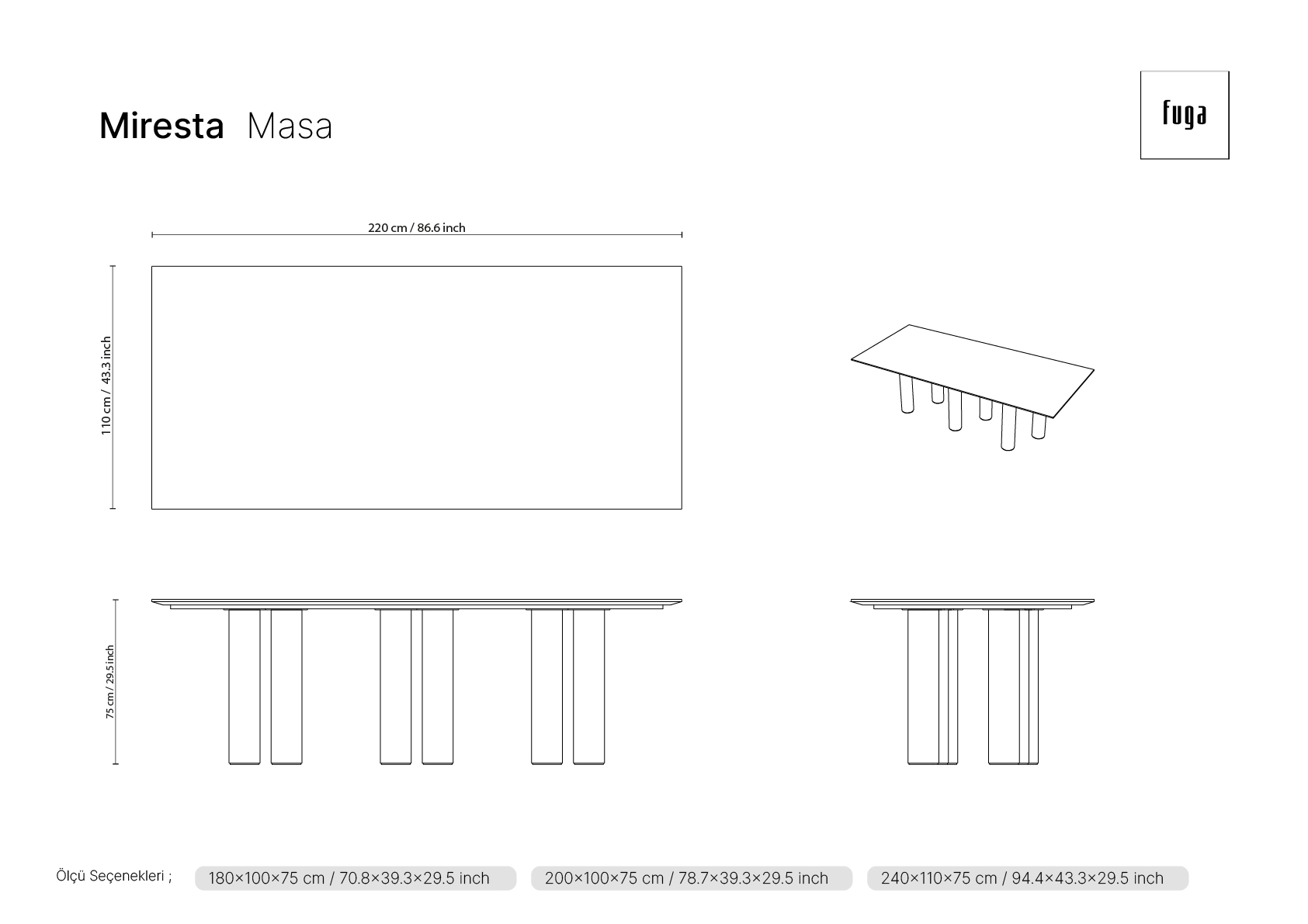 MİRESTA Table Ölçü Seçeneği 4