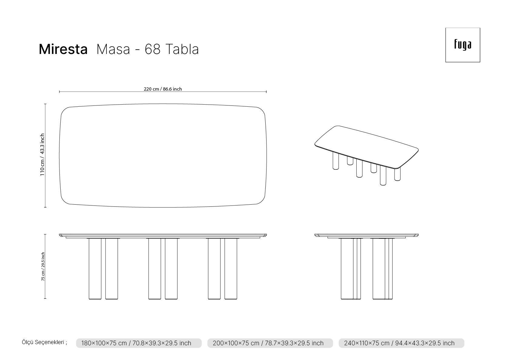 MİRESTA Table Ölçü Seçeneği 3