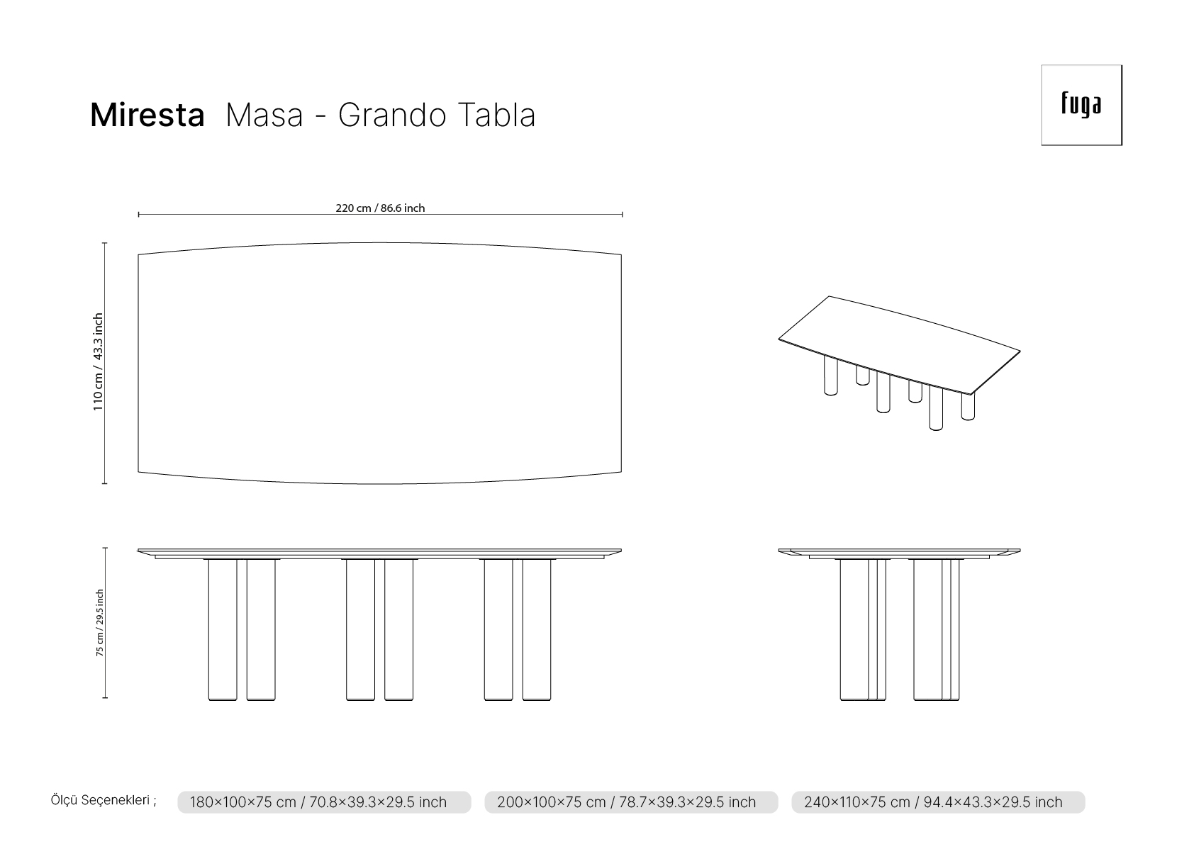 MİRESTA Table Ölçü Seçeneği 2